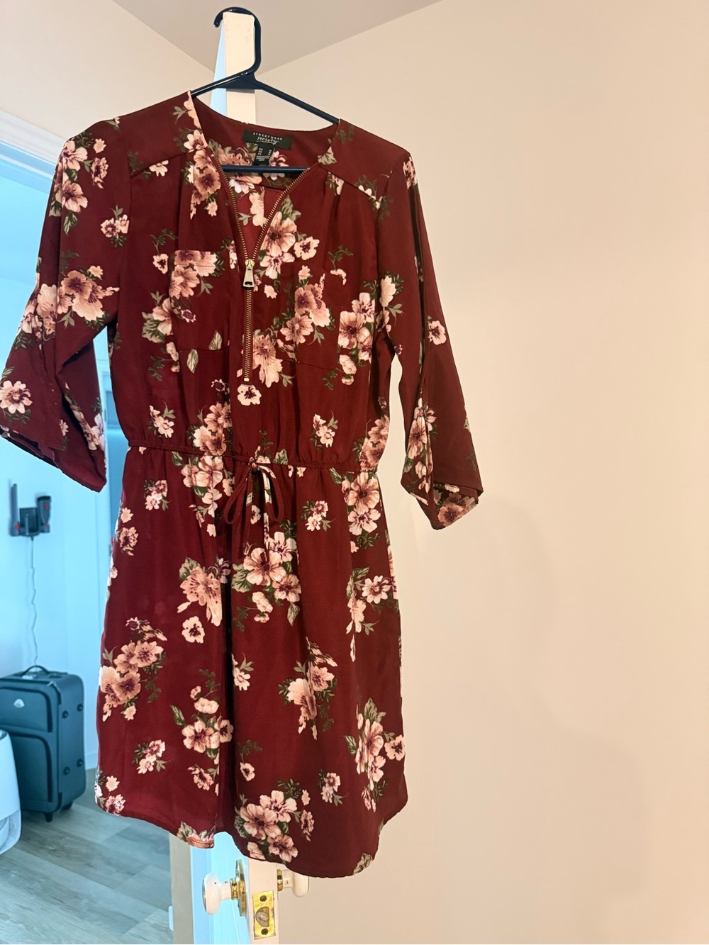 Streetwear Society Burgundy Floral Tie-Waist Mini Dress